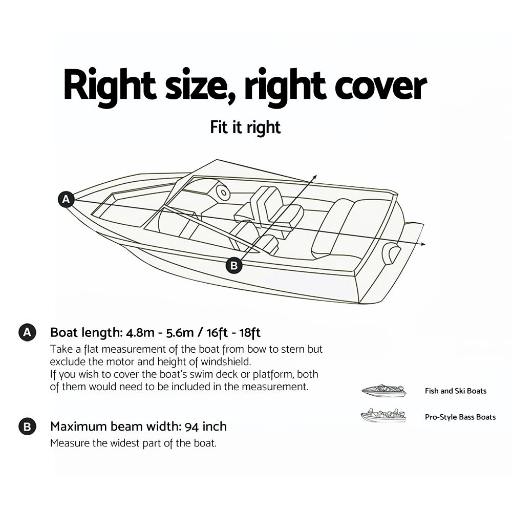 16 - 18.5 foot Waterproof Boat Cover - Grey