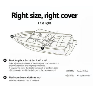 16 - 18.5 foot Waterproof Boat Cover - Grey