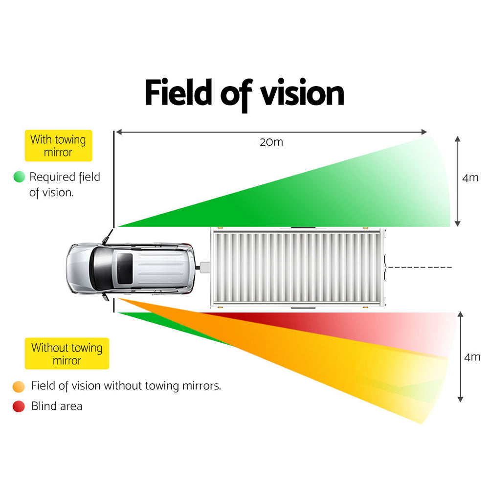 2x Towing Mirrors Universal Multi Fit Strap On Towing Caravan 4X4 Trailer