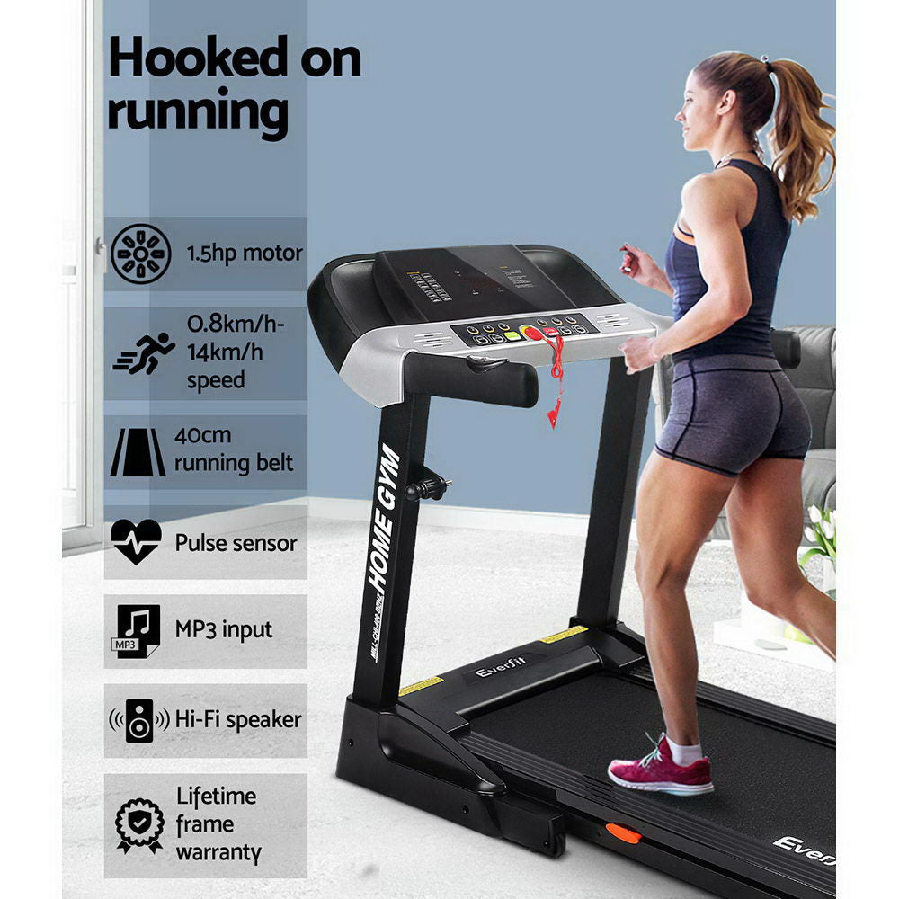 Everfit Electric Treadmill 40cm Running Home Gym Fitness Machine Black