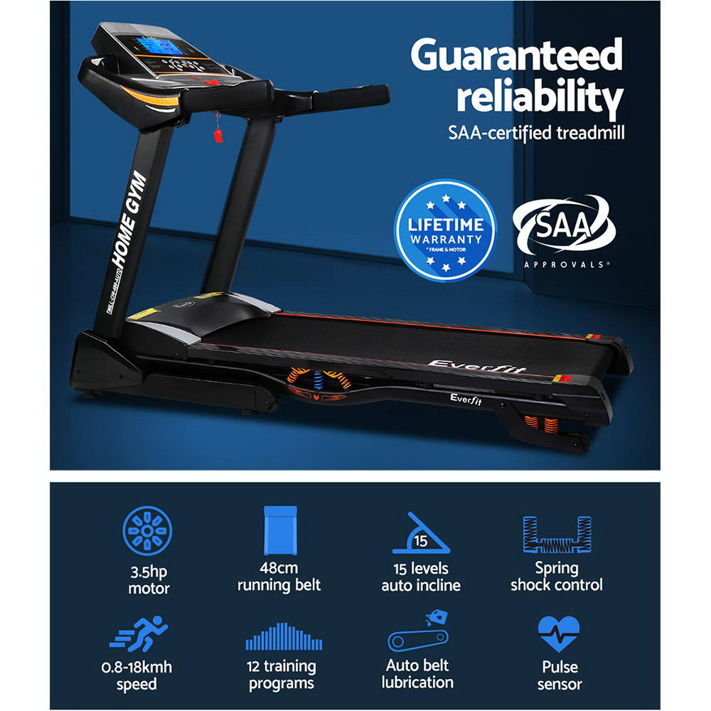 Everfit Electric Treadmill 48cm Incline Running Home Gym Fitness Machine Black