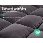 Giselle Double Mattress Topper Pillowtop 1000GSM Charcoal Microfibre Bamboo Fibre Filling Protector