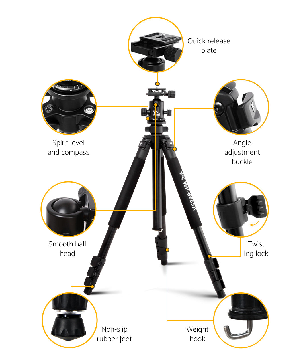 Weifeng 173cm Professional Ball Head Tripod Digital Camera 