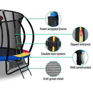 Everfit 10FT Trampoline With Basketball Hoop - Rainbow