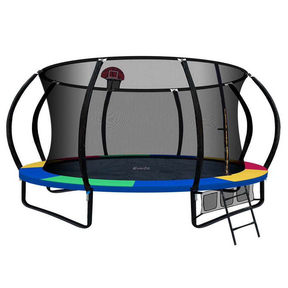 Everfit 14FT Trampoline With Basketball Hoop - Rainbow