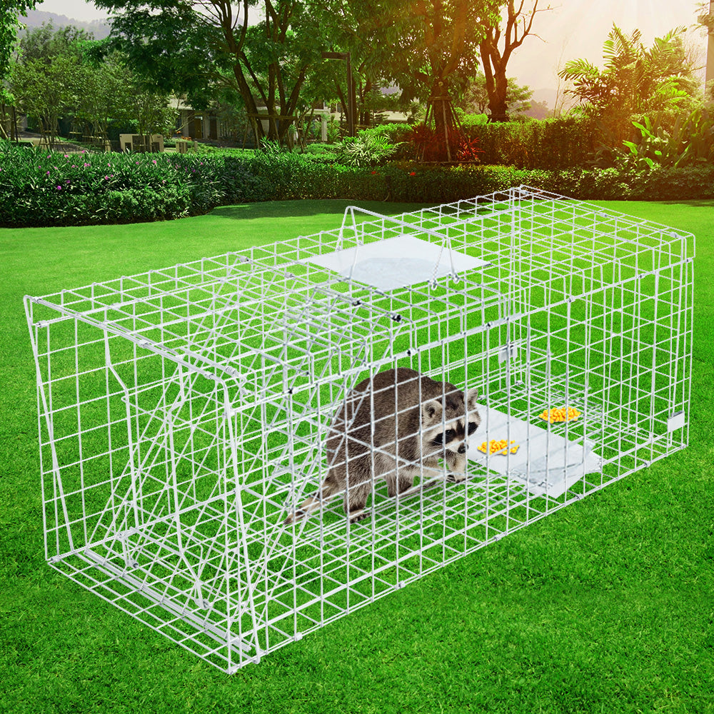 Humane Animal Trap Cage 108 x 40 x 45cm  - Silver