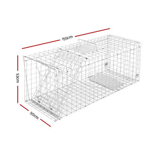 Humane Animal Trap Cage 150 x 50 x 53cm  - Silver