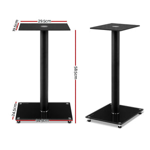 Artiss 2x Speaker Stand Tempered Glass Floor Stands Home Theatre 58cm Black