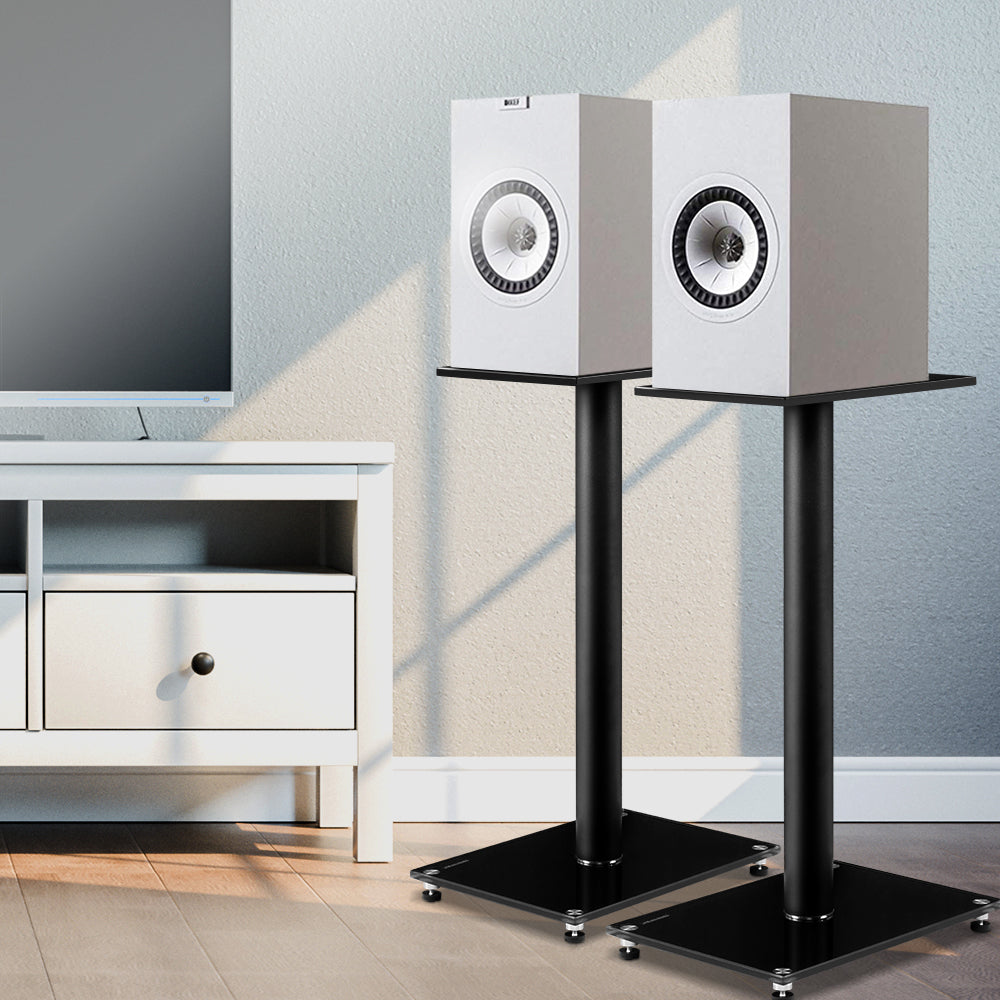 Artiss 2x Speaker Stand Tempered Glass Floor Stands Home Theatre 58cm Black