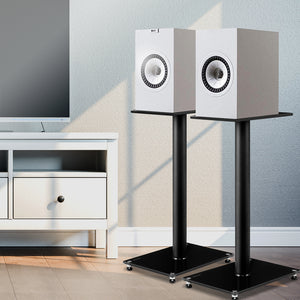 Artiss 2x Speaker Stand Tempered Glass Floor Stands Home Theatre 58cm Black