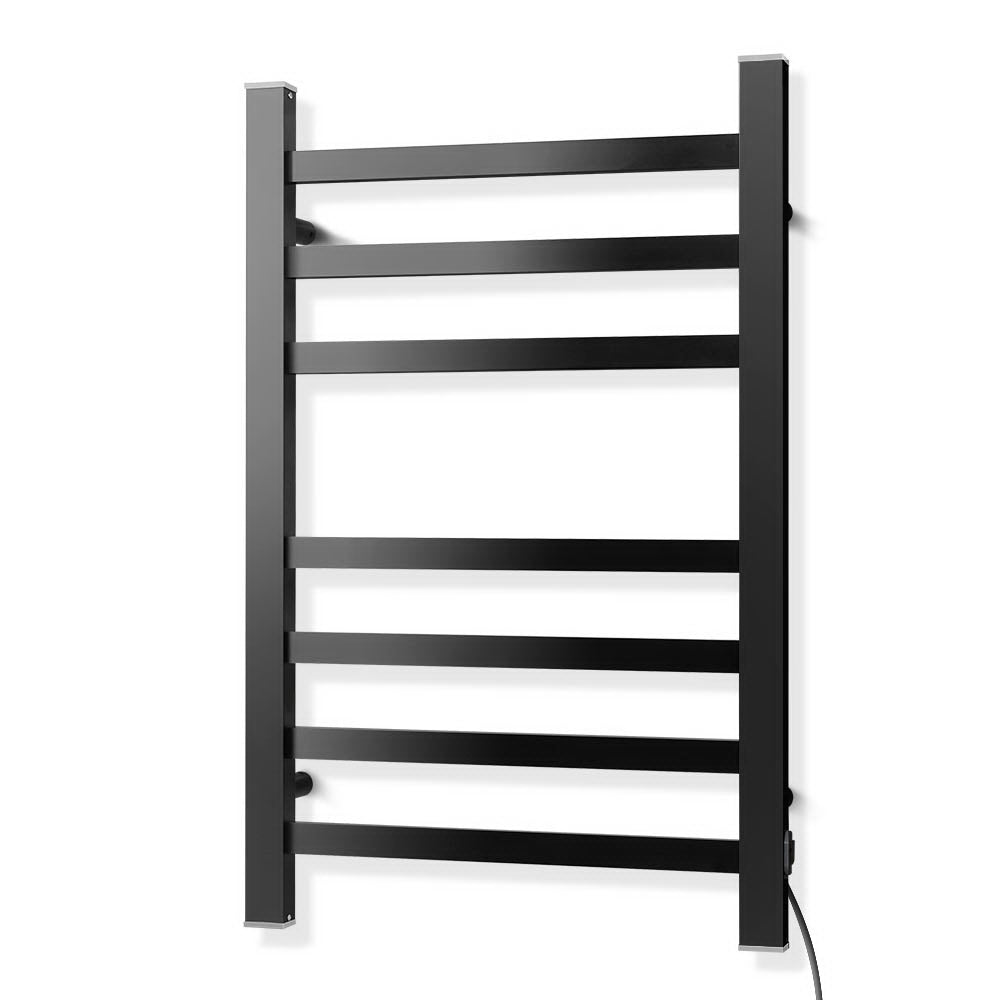 Heated Towel Rail Ladder Electric Warmer Heater 7 Bars Black