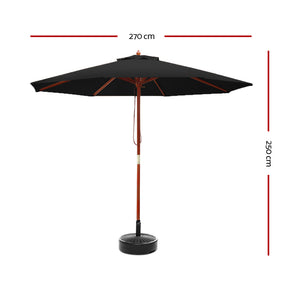 Instahut 2.7M Umbrella with Base Outdoor Pole Umbrellas Garden Stand Deck Black