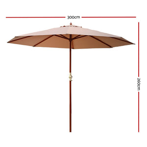 Instahut 3M Outdoor Pole Umbrella Cantilever Stand Garden Umbrellas Patio Beige