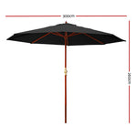 Instahut 3M Outdoor Pole Umbrella Cantilever Stand Garden Umbrellas Patio Black