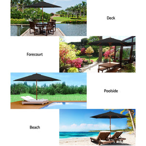 Instahut 3M Umbrella with Base Outdoor Pole Umbrellas Garden Stand Deck Black