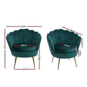 Artiss Armchair Lounge Chair Accent Armchairs Retro Lounge Accent Chair Single Sofa Velvet Shell Back Seat Green