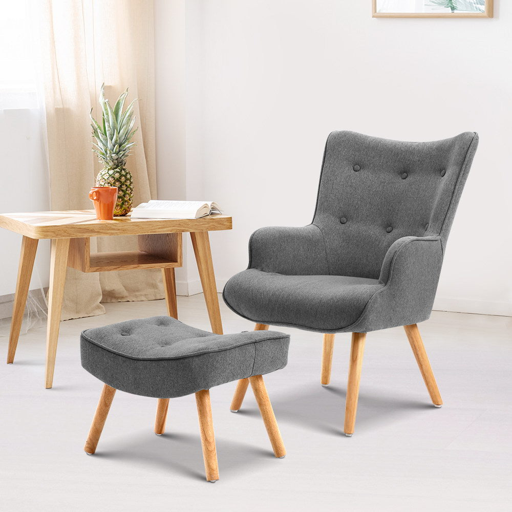 Artiss Armchair and Ottoman - Grey