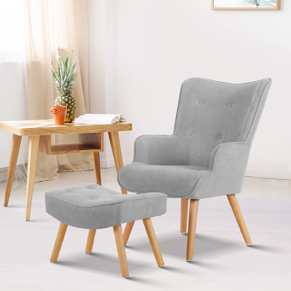 Artiss Armchair and Ottoman - Light Grey