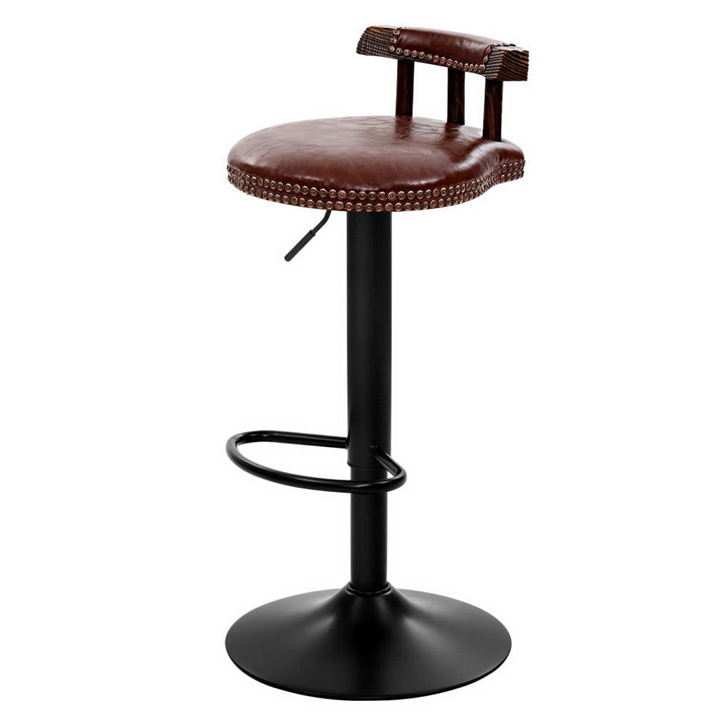 Artiss 2x Kitchen Bar Stools Vintage Bar Stool Chairs Swivel Gas Lift Leather Brown