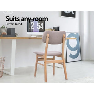 Artiss Dining Chairs Retro Replica Kitchen Cafe Wood Chair Fabric Pad Beige x2