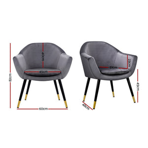 Artiss Armchair Accent Chair Retro Wooden Armchairs Single Sofa Velvet Seat Grey