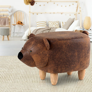 Artiss Kids Ottoman Animal Stool Bear Wood Footstool Fabric Brown