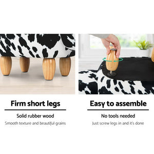 Artiss Kids Cow Animal Stool - Black & White