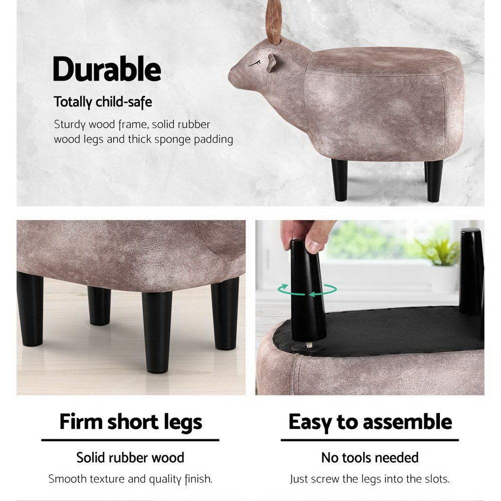 Artiss Kids Ottoman Animal Stool Deer Wood Footstool Fabric Brown