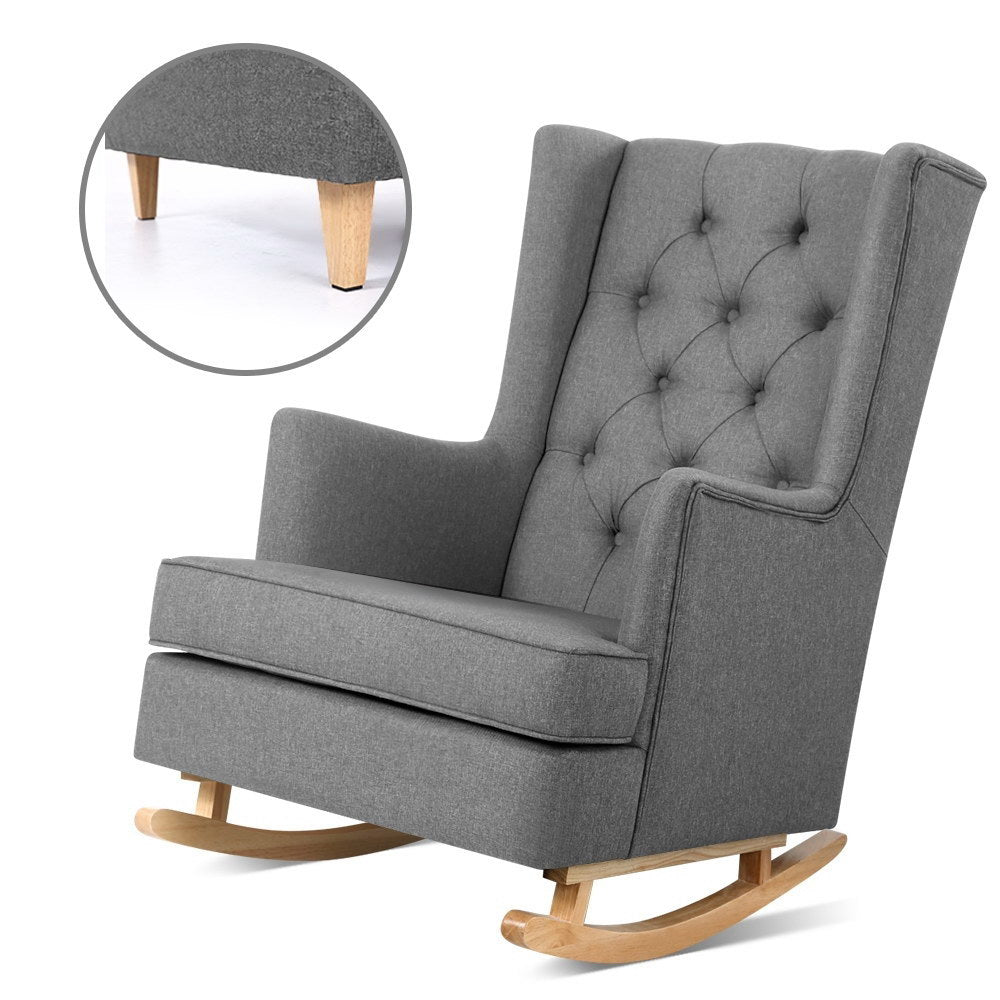 Artiss Rocking Armchair Feeding Chair Linen Fabric Armchairs Lounge Retro Grey