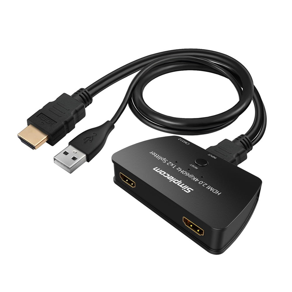 Simplecom CM312 HDMI 2.0 1x2 Splitter 1 In 2 Out HDCP 2.2 4K@60Hz UHD 3D 2 Port HDMI Duplicator