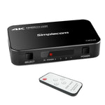 Simplecom CM324 4 Way HDMI 2.0 Switch with Remote 4 In 1 Out Splitter HDCP 2.2 4K @60Hz UHD HDR 