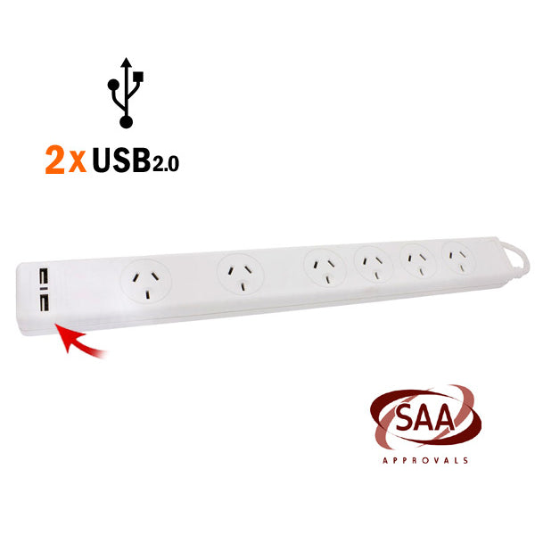 6 Way Powerboard with 2 USB Ports 