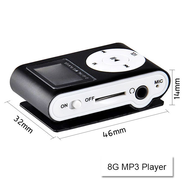 Mini Clip 8G MP3 Music Player With USB Cable & Earphone Black