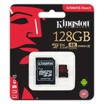 KINGSTON  Canvas React: MicroSD 128GB , 100MB/s read and 70MB/s write with SD adapter  SDCR/128GB