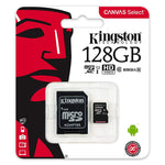 KINGSTON  Canvas Select:MicroSD 128GB , 80MB/s read and 10MB/s write with SD adapter SDCS/128GB