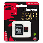 KINGSTON  Canvas React: MicroSD 256GB , 100MB/s read and 70MB/s write with SD adapter  SDCR/256GB