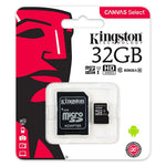 KINGSTON  Canvas Select:MicroSD 32GB , 80MB/s read and 10MB/s write with SD adapter SDCS/32GB