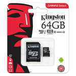 KINGSTON Canvas Select:MicroSD 64GB , 80MB/s read and 10MB/s write with SD adapter SDCS/64GB