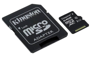 KINGSTON Canvas Select:MicroSD 64GB , 80MB/s read and 10MB/s write with SD adapter SDCS/64GB