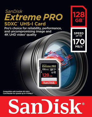 SANDISK SDSDXXY-128G-GNCIN SDXC Extreme Pro V30 4K/UHD UHS-I/U3 170MB