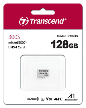 TRANSCEND TS128GUSD300S  128GB UHS-I U3A1 microSD w/o Adapter (microSDXC I, U3, V30, A1)