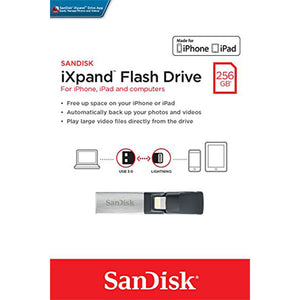 SANDISK IXPAND FLASH DRIVE SDIX30N 256GB GREY IOS USB 3.0 SDIX30N-256G