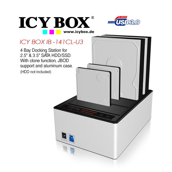 ICY BOX 4 bay JBOD docking and cloning station with USB 3.0 for SATA hard disks and SSDs (IB-141CL-U3)