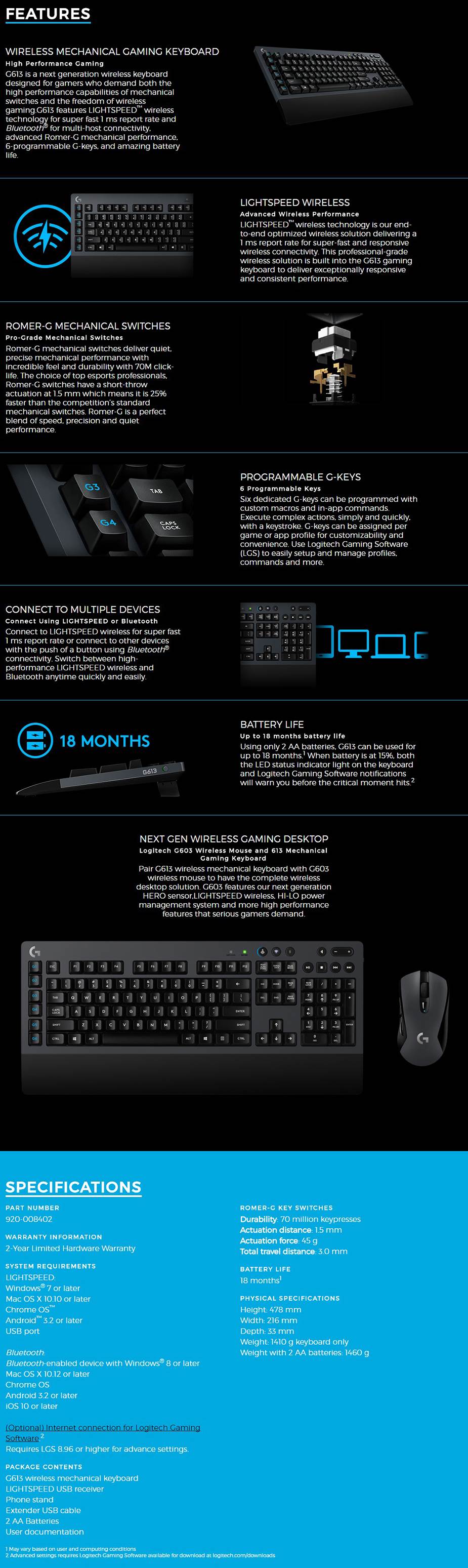 920-008402: Logitech G613 wireless Gaming Keyboard