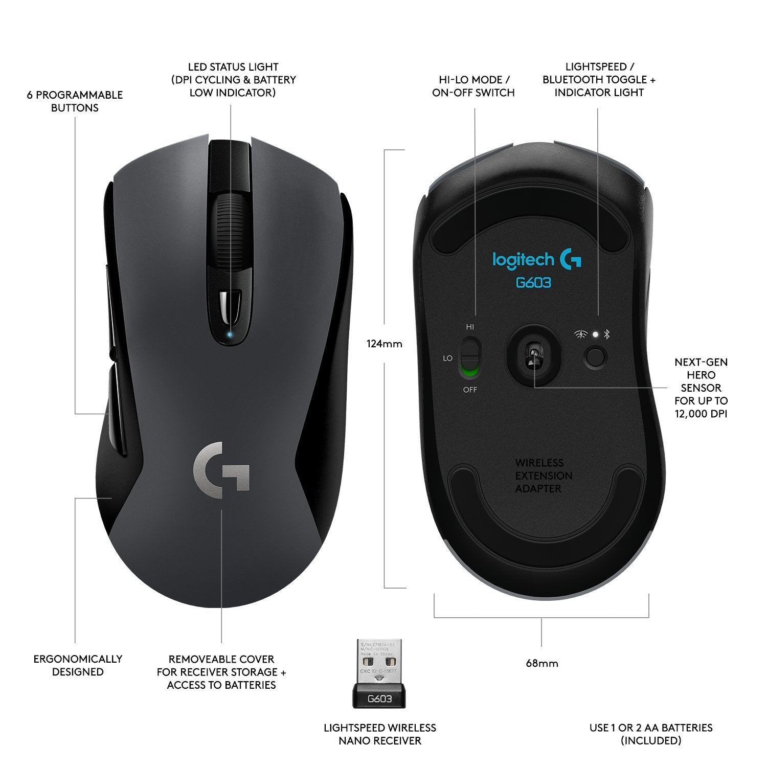 910-005103: Logitech G603 gaming mouse 