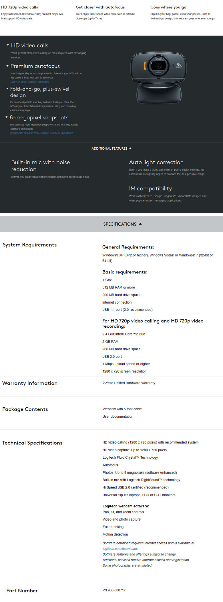 Logitech C525 Webcam (960-000717)