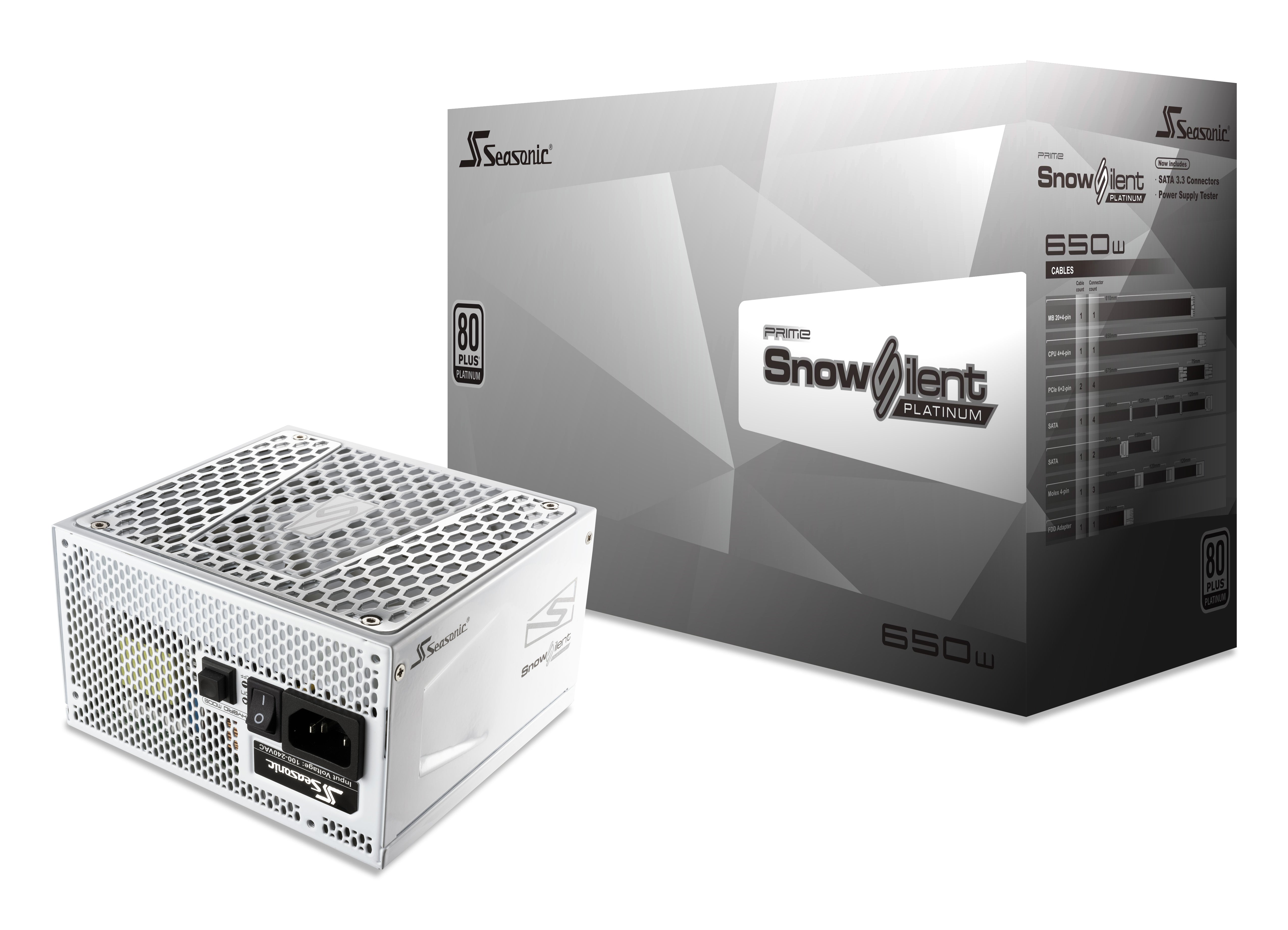 SeaSonic 650W PRIME Snow Silent Platinum PSU (SSR-650PD2-SNOWSILENT)