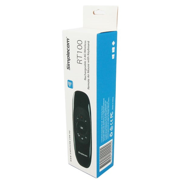 Simplecom RT100 Rechargeable 2.4G Wireless Remote Air Mouse with Keyboard for PC Android TV Box Media Player