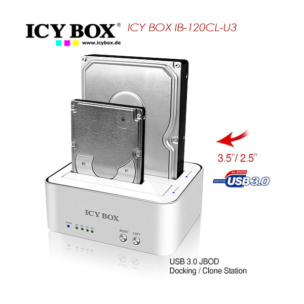 ICY BOX 2 bay JBOD docking and cloning station for SATA HDDs and SSDs with USB 3.0 (IB-120CL-U3)