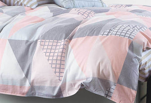 King Size Cotton Pink Blue Zig Zag Quilt Cover Set (3PCS)